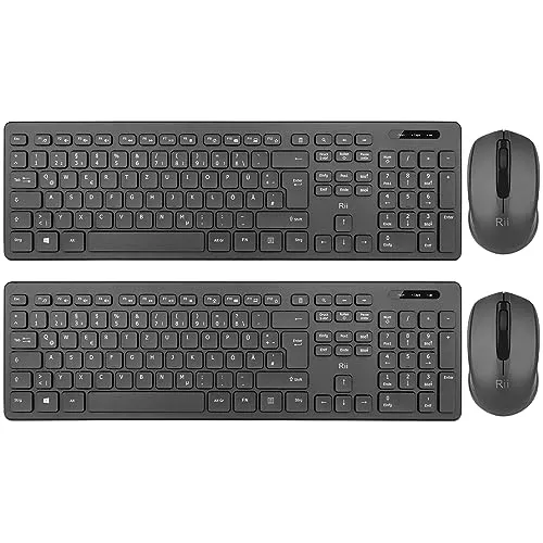 【2-Pack】 Rii Tastatur Maus Set kabellos, Funktastatur mit Maus, Wireless Keyboard and Mouse, Für PC/Laptop/Windows/Smart TV, Deutsches Layout - schwarz