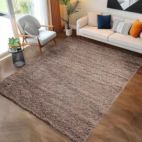 Carpettex Shaggy-Teppich, Hochflor, Wohnzimmer, Florhöhe 3 cm, einfarbig, Taupe, 60 x 110 cm