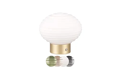 lightling LED Tischlampe Elena, Akku Design Tischleuchte aufladbar via USB-C, kabellose Leuchte Indoor IP20, per Touch dimmbar, Schirm weiß, Ø 15 cm, Höhe 14 cm, Metall, 1,5W, messing matt