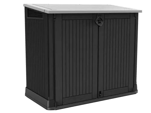 Keter Store-it-Out Midi Mülltonnenbox - Mülltonnenbox für zwei 120L Mülltonnen, wetterfest und UV-beständig, mit abschließbarem Deckel und einfacher Montage – ideal für Garten und Terrasse.