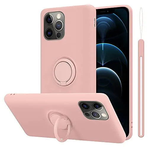Cadorabo Hülle kompatibel mit Apple iPhone 13 Schutzhülle TPU Silikon Case Liquid Design mit Ring Slim Kratzfest Liquidsilikon Microfaser mit Rundumschutz Case Hülle für iPhone 13 in Rosa