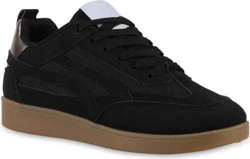 VAN HILL Damen Sneaker Low Schnürer - Bequeme Metallic Schnür-Schuhe in Schwarz Metallic, Größe 38 - Sneaker für Damen, stylisch und bequem, aus hochwertigem Kunstleder mit metallic Akzenten, ideal für Frühling und Sommer.