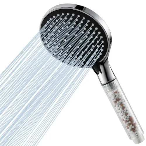 Ibergrif Duschkopf mit Filter, Antikalk Handbrause Hochdruck Wassersparend 3 Strahlarten, Mineralienkugeln & Kathodenkugeln gegen Kalk & Chlor, G1/2 Schwarz/Chrom-M20226