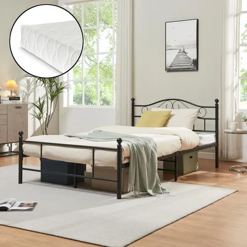 [en.casa]® Metallbett 120x200 schwarz mit Matratze