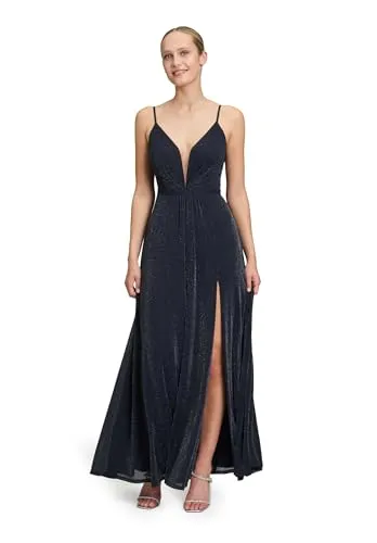 Abendkleid VERA MONT - Elegantes Damenkleid mit Lurexfaden - Festliches Kleid in Dunkelblau mit V-Ausschnitt, ausgestelltem Schnitt und pflegeleichtem Material. Ideal für besondere Anlässe und kombiniert Stil mit Komfort.