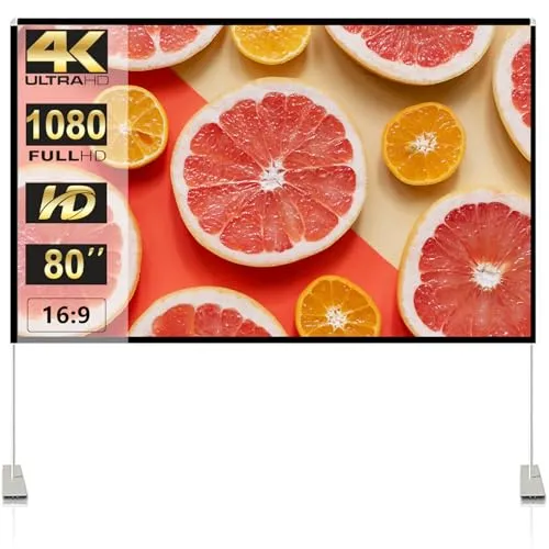 Projector Screen with Stand 80 inch Portable Projection Screen 16:9 4K HD Projections Movies Screen with Carry Bag for Indoor Outdoor Home Theater Backyard Cinema Travel