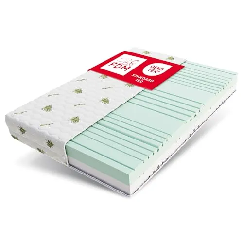FDM Matratze Balance Aloe Vera 80x200 cm - Matratze mit 7 Zonen für optimalen Komfort und Halt. Der abnehmbare Aloe Vera Bezug ist waschbar und sorgt für Hygiene. Ideal für gesunden Schlaf mit Härtegrad H3/H4.