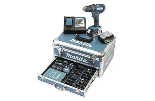 Makita Akku-Bohrschrauber DF002GA202 - Leistungsstark mit 40V und 2 Akkus - Akkuschrauber mit 40V und bürstenlosem Motor für hohe Ausdauer. Inklusive 2 Akkus und Schnellladegerät, ideal für präzises Schrauben und Bohren.