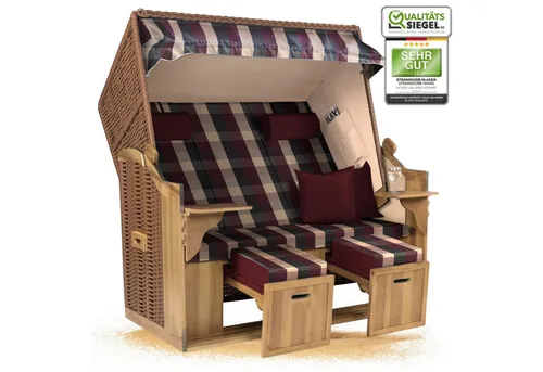 Strandkorb Hanse Strandkorb Strandkorb Ostsee XXL 2,5-Sitzer Volllieger Beige Rot, BxTxH: 150x80x160 cm, Ostsee XXL Volllieger, Ostsee 2,5-Sitzer Modell 2025, Stabiles Wacholder mit handgefertigtem Polyrattangeflecht