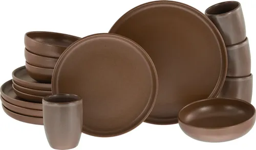 Creatable Kombiservice, Braun, 16-teiliges Keramikset - Elegantes 16-teiliges Kombiservice in Braun aus hochwertiger Keramik, ideal für stilvolle Tischdekoration bei jedem Anlass.