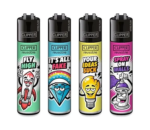 Clipper Feuerzeug 4er Set: (Snappy Slogan)