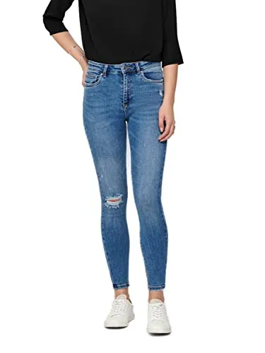 ONLY High-waist-Jeans Mila mit Patches in Blau - Stylische High-Waist-Jeans mit trendigen Patches, ideal für einen lässigen Look. Perfekt für modebewusste Frauen, die Komfort und Stil schätzen.