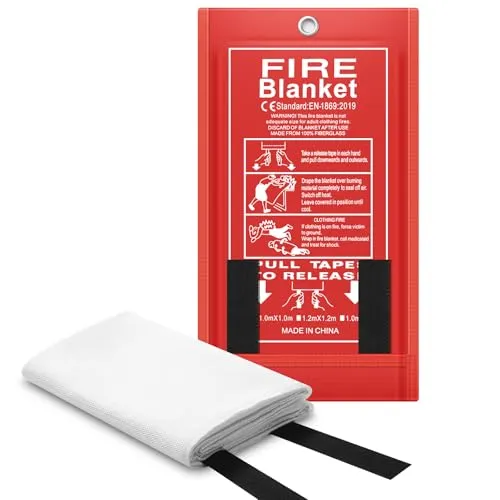 FLASLD Feuerschutzdecke für Küche, Camping, Grill, Notfall-Überlebensdecke, schwer entflammbar und feuerfest (1,2 m x 1,8 m)