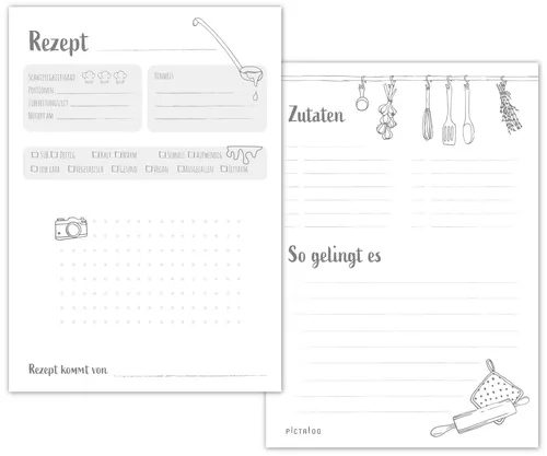 Rezeptkarten zum Selberschreiben 30 Rezeptblätter A5 für Rezeptordner Rezeptbuch