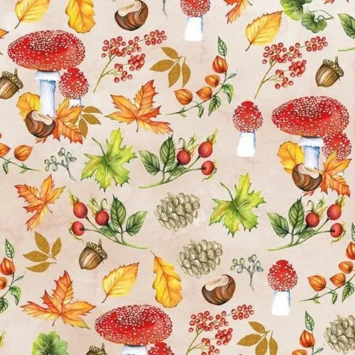 Servietten Autumn Pattern Herbst Pilze Blätter Nüsse Früchte Wald 33x33cm 20