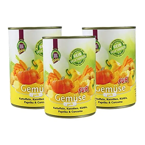 Schecker Nassfutter - 100% Gemüse pur - gelb - rein vegetarisch - ideal zum Barfen/Schonkost - Diätfutter für Hunde 3 x 410g
