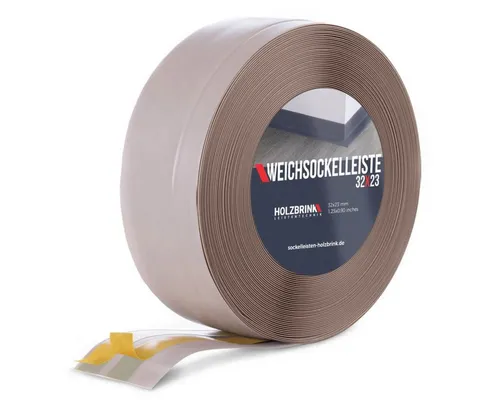 HOLZBRINK Sockelleiste PVC - Selbstklebende Weichsockelleiste 32x23mm Cappuccino, einfache Installation und vielseitige Anpassungsfähigkeit für Innenräume, 5m Rolle