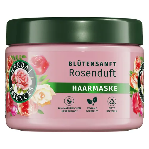 Herbal Essences Blütensanft Haarmaske mit Rosenduft 300ml. Von stumpfem Haar zu seidig glänzendem Haare, Mit Rosenessenz, Inhaltsstoffe natürlichen Ursprungs, Vegan