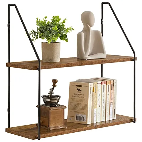 Produktbild YMYNY Schweberegal Standregal Wandregal mit 2 Etagen in Elegantem Stil, Wandmontage, 60 x 20,5 x 80 cm, aus Holz und Metall, Lagerregale für Schlafzimmer, Küche, Wohnzimmer, Badezimmer HD-HRF-TM011