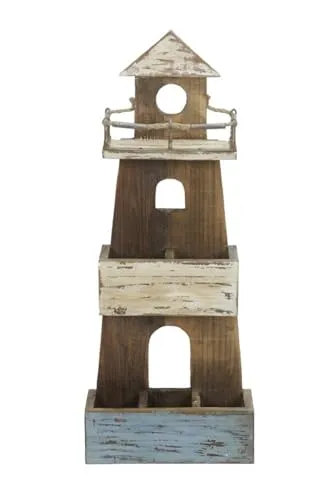 Posiwio dekoratives maritimes Wandregal Dekoregal Leuchtturm aus Holz und Metall braun
