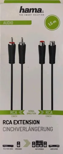 Hama Audio Cinch-Verlängerung RCA 2xM/2xW 1,5m Schwarz Kabel