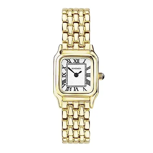 Sekonda 40144 Damen-Armbanduhr - Analog, achteckig, goldfarben mit römischen Ziffern, wasserabweisend und eleganter Schmuckverschluss