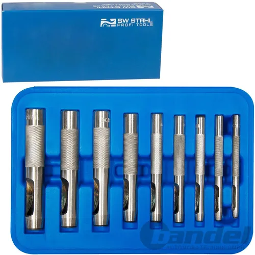 SW-STAHL LOCHEISEN-SATZ 3-12 mm LOCHSTANZE AUSSCHLAG-EISEN LOCHPFEIFE 9-teilig