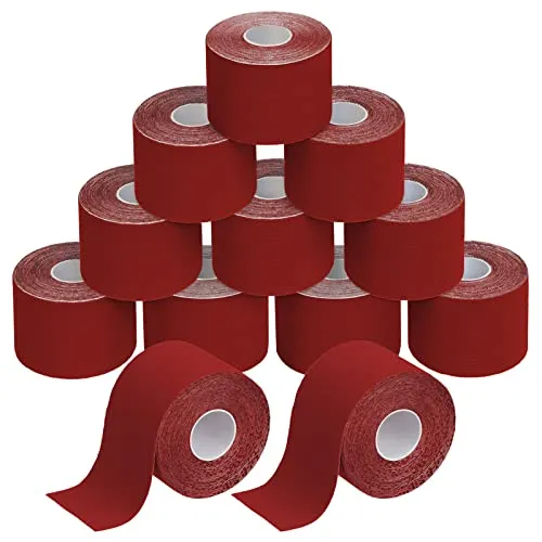 BB Sport Kinesiologie Tape Set - 12 Rollen in Rot - Elastisches, wasserfestes Tape-Set in vielen Farben. 100 % latexfrei, hautfreundlich und atmungsaktiv. Inklusive E-Book mit Anwendungsbeispielen für vielseitigen Einsatz.