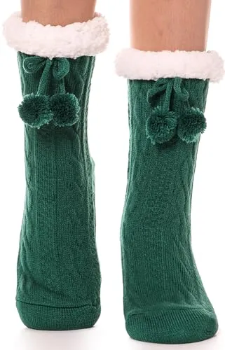 EBMORE Damen Kuschelsocken Warme Stoppersocken Rutschsichere Hüttensocken Winter Geschenk Flauschig Weihnachtssocken Hausschuhe Socken