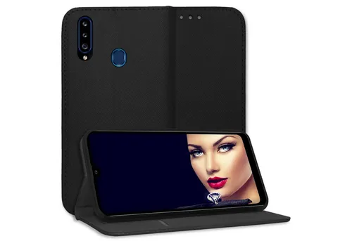 mtb more energy Smartphone-Hülle Smart Magnet für Samsung Galaxy A20s, Schwarz, Bookstyle Klapphülle Cover Wallet Case aus Kunstleder