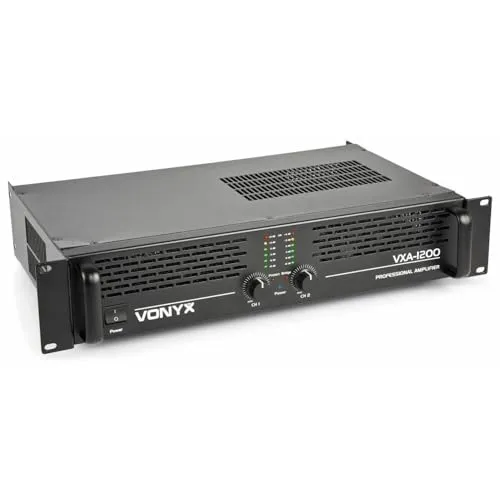 Vonyx VXA-1200 Pa Endstufe Hifi 1200 Watt Pa Verstärker mit Brückenschaltung, 2x600W Stereo Amplifier, II 2.0 Kanäle Leistung Smt-Technologie, 19 Zoll Rack fähig, 6,3 mm Klinke, Rca Cinch, Schwarz