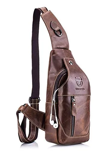 BULLCAPTAIN Herren Sling Bag - Wasserresistente Schultertasche aus Echtleder - Herren-Schultertaschen, aus hochwertigem Vollnarbenleder, multifunktional als Brust- oder Umhängetasche verwendbar, ideal für Reisen und den Alltag.