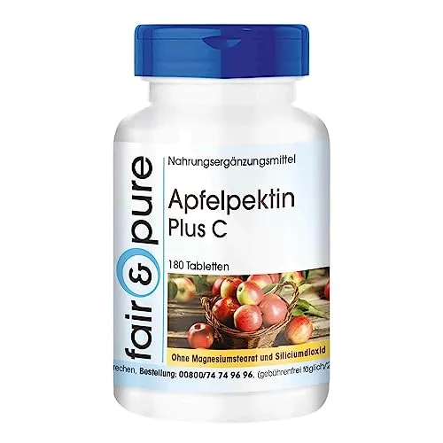 Fair & Pure Apfelpektin Plus C mit Vitamin C und Calcium, 180 Tabletten, Nahrungsergänzungsmittel vegan ohne Magnesiumstearat, in Deutschland hergestellt