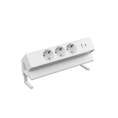 kalb 3er Aufsatzsteckdose mit USB A/C - Vielseitige 3-fach Steckdose zum Anklemmen an Möbeln, inklusive USB-Anschlüsse für schnelles Laden; ideal für Schreibtische und Nachttische.