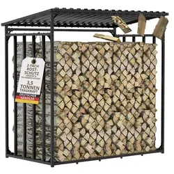Kaminholzregal Außen 185 x 185 cm mit Wellblechdach - Robustes Brennholzregal aus verzinktem Stahl für außen – idealer Korrosionsschutz und Platz für bis zu 3,5t Holz, wetterfestes Wellblechdach schützt Ihr Brennholz zuverlässig.