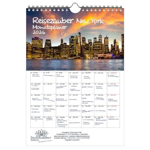 Reisezauber New York Planer DIN A4 Kalender für 2026 Amerika USA Stadt Reise Land Urlaub - Seelenzauber