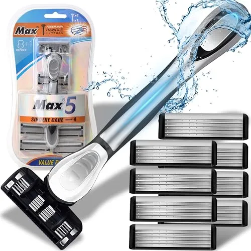 Retoo Rasierer mit 8 Ersatzklingen für Nassrasierer Herren mit 5-fach Klinge, Geschenk für Männer, Rasierklingen für Damenrasierer und Herrenrasierer, Packung mit 8 Stück, 1 Rasierer, 8 Ersatzklinge