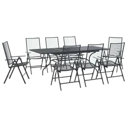 vidaXL Garten Essgruppe 9-teilig Anthrazit 212 x 90 x 76 cm - Stylische Garten-Essgruppe mit 8 komfortablen Stühlen und ausziehbarem Tisch. Ideal für gesellige Abende im Freien, robust und wetterfest dank pulverbeschichtetem Stahlrahmen und atmungsaktivem Mesh. Perfekt für jeden Garten!
