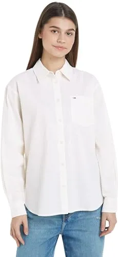 Tommy Jeans Damen Bluse Stripe Linen Shirt Hemdbluse, Gelb (Lemon Zest / Stripe), M