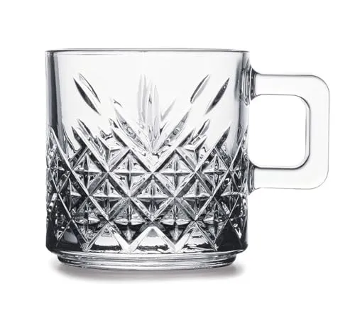 Pasabahce Timeless 55452 Becher mit Quarzgriff Teeglas Set 2 Teilig, Spülmaschinengeeignet Teegläser mit Henkel, 195 ml, Glas, Farbe transparent