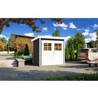 weka Gartenhaus 227 Gr.1 - Modernes Flachdach in Anthrazit - Holz-Gartenhäuser mit 21 mm starken Wandbohlen für Stabilität und Langlebigkeit. Ideal zum Aufbewahren von Gartenutensilien und sofort einsatzbereit dank wettergeschützter Oberfläche.