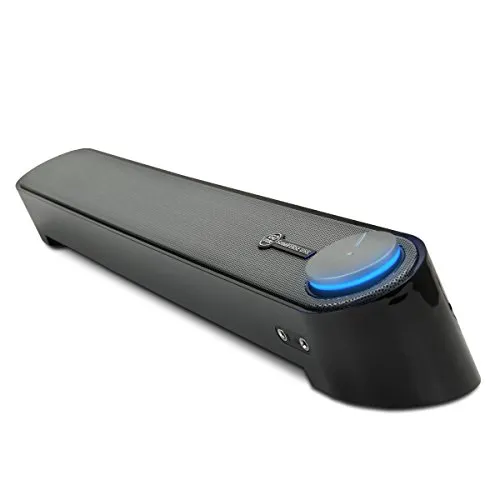 GOgroove Soundbar für PC Lautsprecher für Computer: Tragbarer 2.0 Stereo Speaker mit Eingebauten Sound Ports, Beleuchtetem LED Power-Knopf, USB Betrieben, für PCs, Laptops & Notebooks, Schwarz