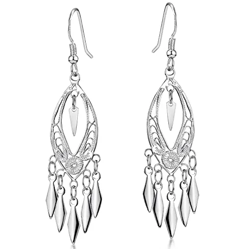 MATERIA 925 Silber Ohrhänger lang – Orientalische Damen Ohrringe - Elegante 925 Silber Ohrringe im orientalischen Design. Rhodiniert für langanhaltenden Glanz. Ideal für besondere Anlässe, geliefert in edler Schmuckbox.