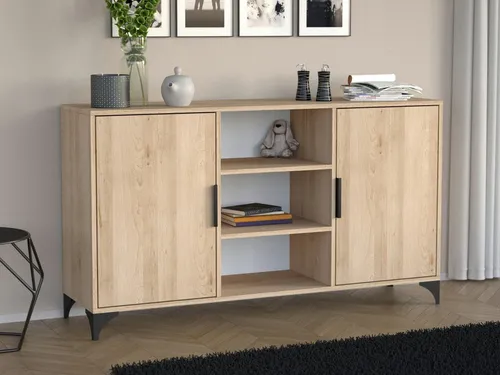 Beautysofa Kommode Home 2S2P in Braun mit Türen und offenen Regalfächern