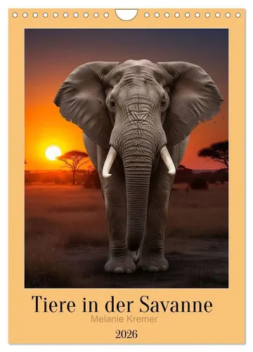 Melanie Kremer | Tiere in der Savanne Wandkalender 2026 - Kalender mit beeindruckenden Tierfotografien aus der Savanne, ideal für Tierliebhaber und als Geschenk, 14 Seiten im DIN A4 Format, hergestellt von Calvendo.