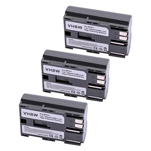vhbw 3X Akku kompatibel mit Canon MV30i, MV30, MV400, MV300i, MV300, MV100Xi, MV430i, MV410, MV400i Kamera (1300 mAh, 7,2 V, Li-Ion)