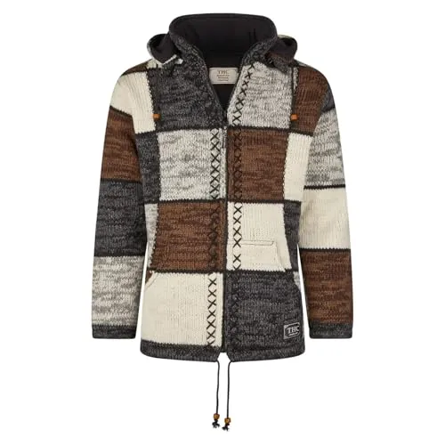 THC Schafwoll Strickjacke mit abnehmbarer Kapuze XL - Klassische Strickjacke aus 100% Schurwolle in Beige, Braun und Grau. Wärmend und windabweisend, ideal für kühle Tage. Mit praktischen Eingrifftaschen und abnehmbarer Kapuze.