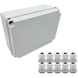 ARLI SET: Abzweigdose IP67 Aufputz 310 x 230 x 130 mm + 10x Kabelverschraubungen M20 x 1,5 mm