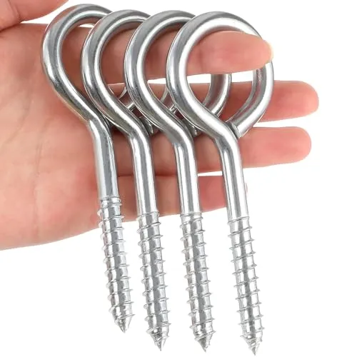 12,7 cm große Ösenschrauben, robust, 4 Stück Edelstahl-Ösen-Haken, Hakengewinde, Augenschraube, rostfreie Ösenschrauben, Hängemattenhaken für Spannen, Heben und Sichern von Kabeln
