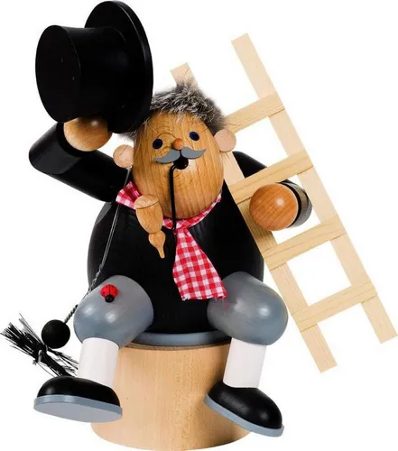 Richard Glaesser Räuchermännchen Essenkehrer sitzend, Höhe 24cm, Handwerkskunst original Erzgebirge